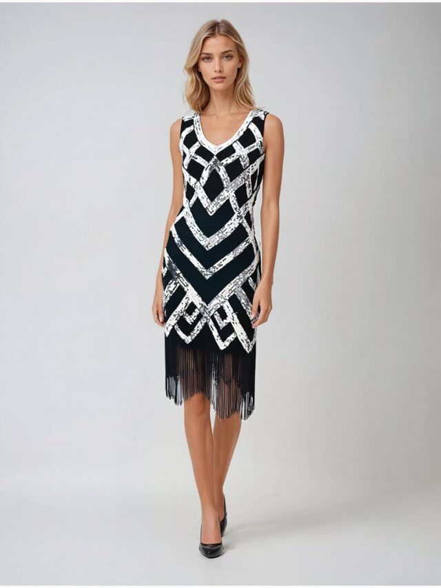 Robe style années 20 paillettes à motifs entrecroisés