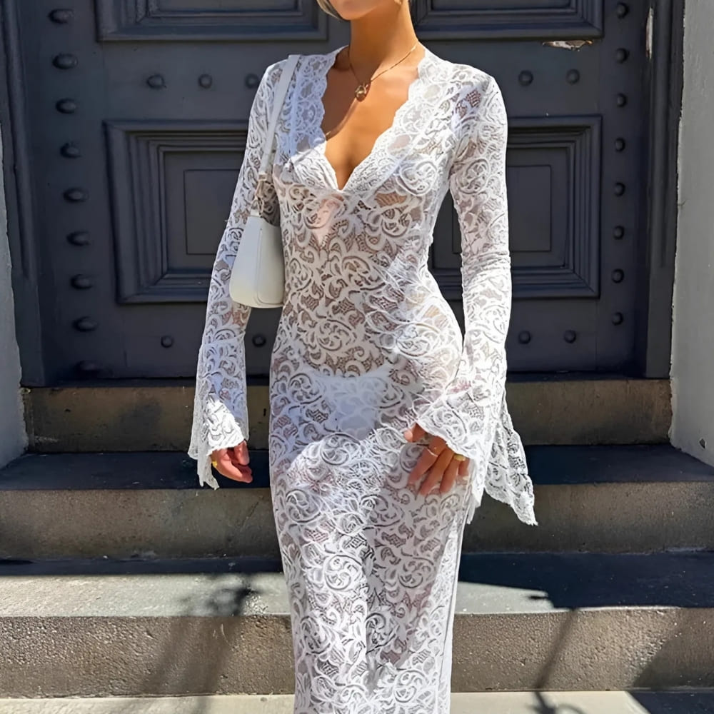 Robe Longue à Fleurs SweatyRocks - Dentelle élégante, Fente Côté, Coupe Moulante - Robe D’été Festive Pour Soirées & Occasions Spéciales
