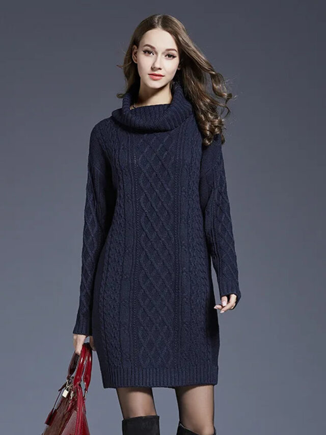 Robe pull midi effet tricot et col roulé
