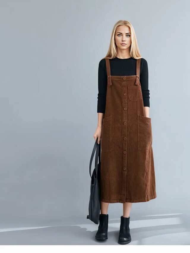 Longue robe salopette en velours chic