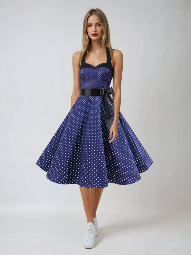 Robe années 50 dos-nu à pois