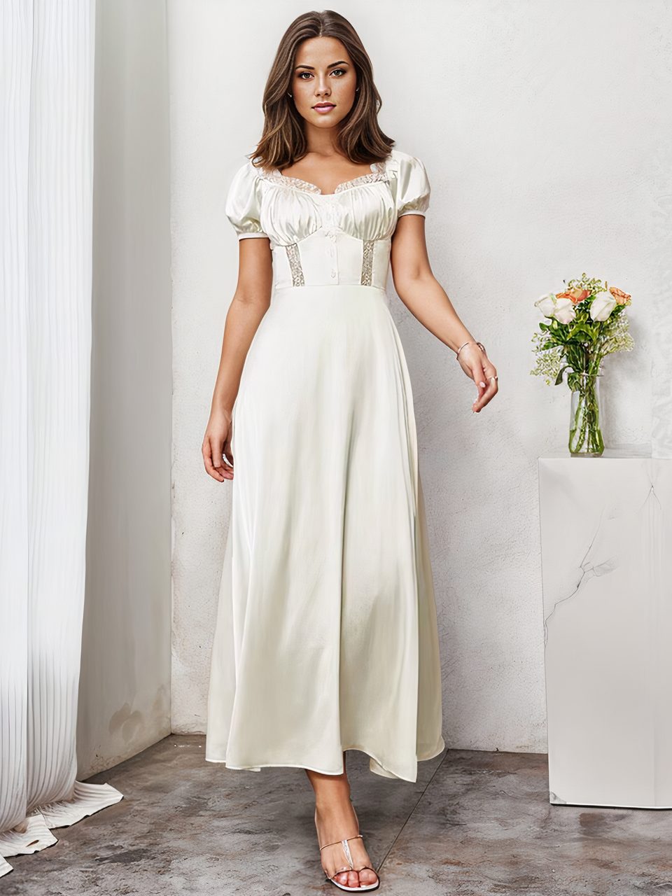 Robe Bridgerton en satin et dentelle �?? Robe chic