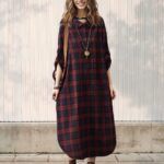 Femme robe chemise longue rouge carreaux