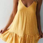 Robe jaune femme courte volant