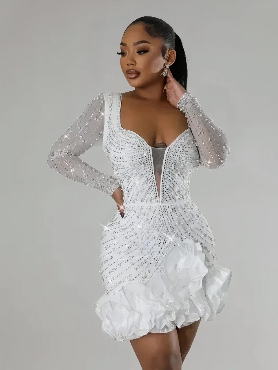 Robe de soirée courte à strass • Robe chic