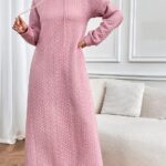 Robe longue à capuche matière sweat effet pull