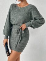 Robe moulante grise avec ceinture