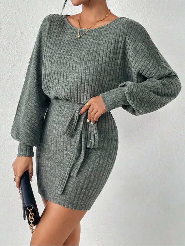 Robe moulante grise avec ceinture