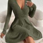 Robe pull kaki jupe trapèze pour femme