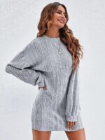 Robe pull midi grise manches longues