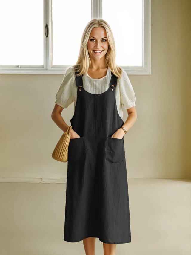 Robe salopette unie et décontractée