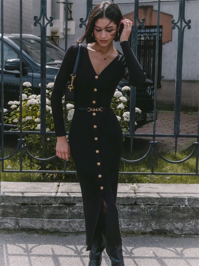 Robe vintage midi boutonnée en tricot