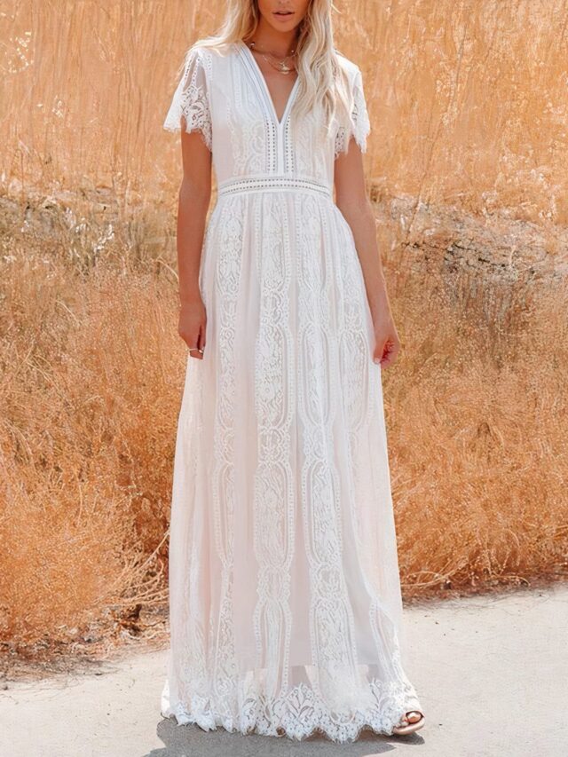 Robe bohème chic en dentelle longue